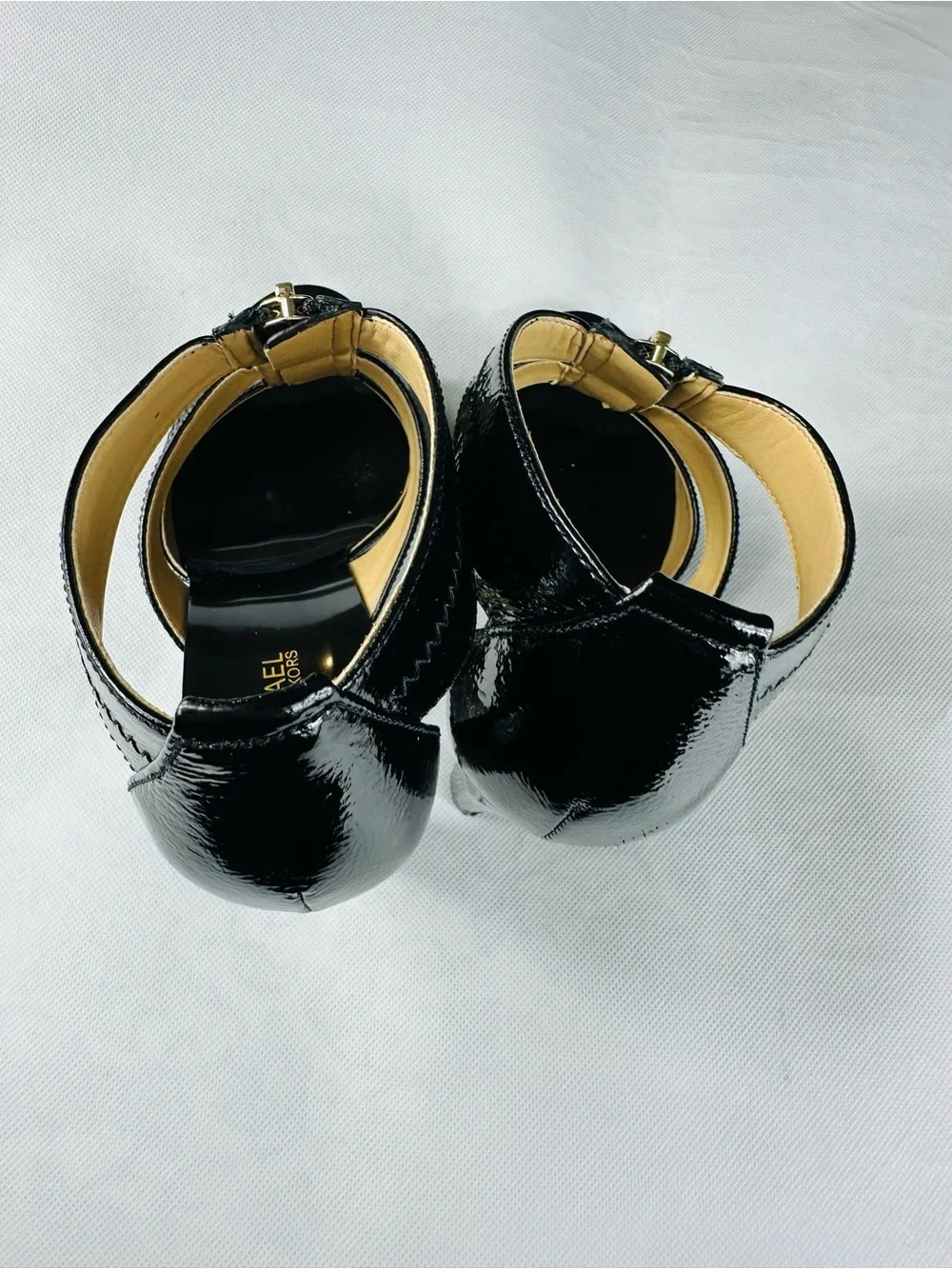 MICHAEL Michael Kors Black Patent Leather T-Strap Zip High Heels